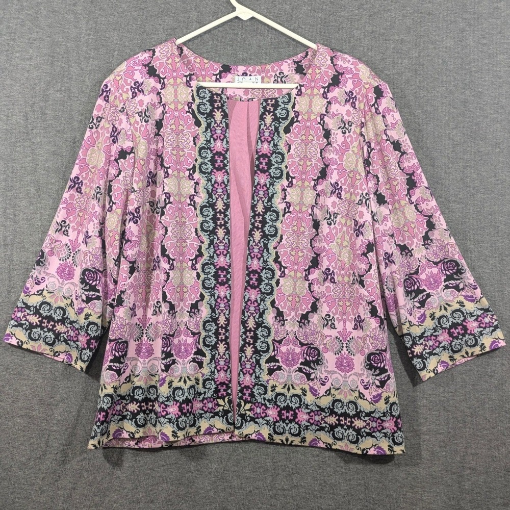 Joan Rivers Pink Paisley Top Clasp 3/4 Sleeve Cardigan Size 1X